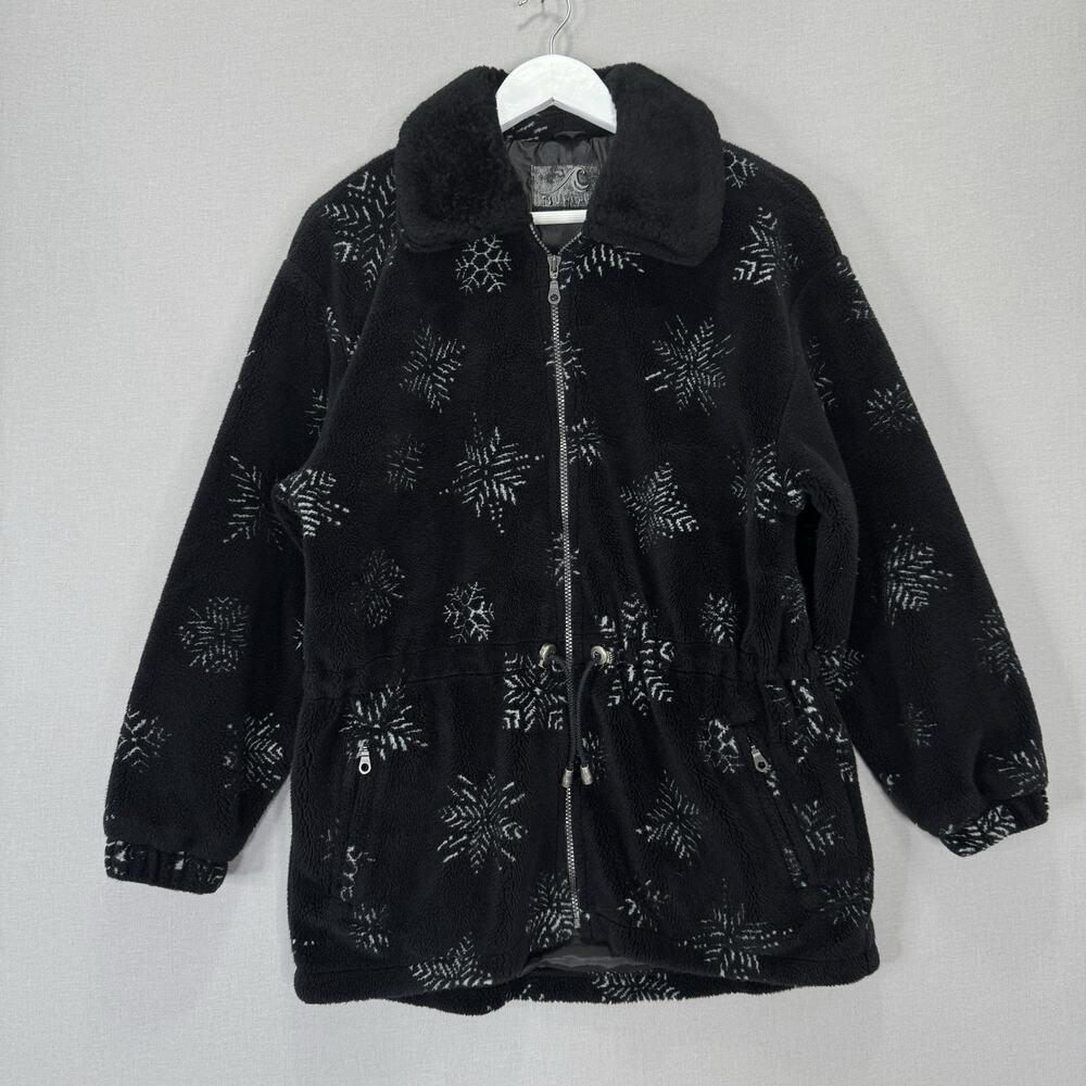 Vintage Tsunami Snowflake Fleece Jacket Womens Medium Black w/ Matching‎ Gloves